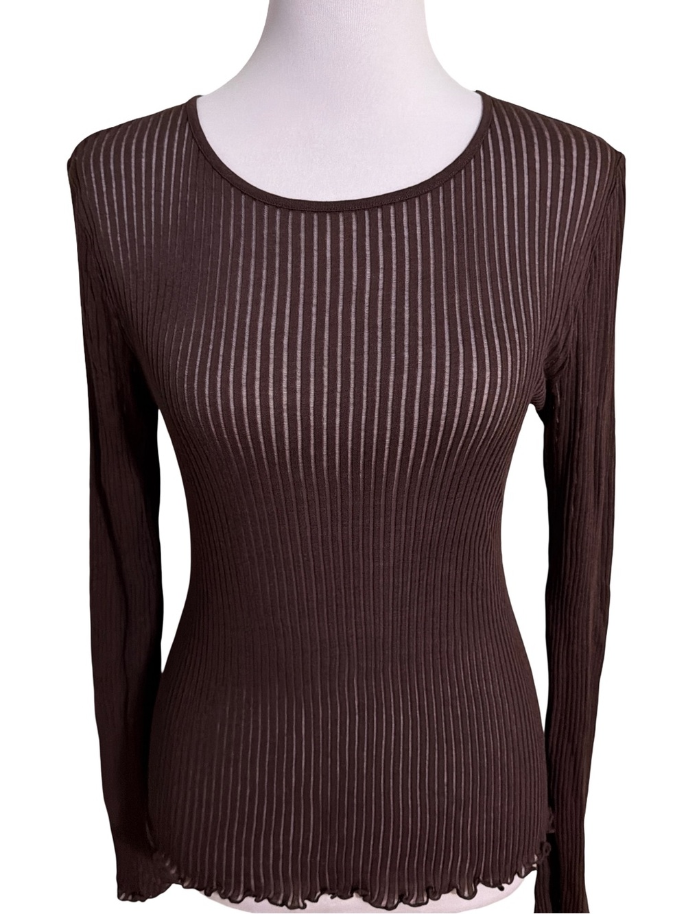 Dynamite Brown Ribbed Long Sleeve Crewneck Top
